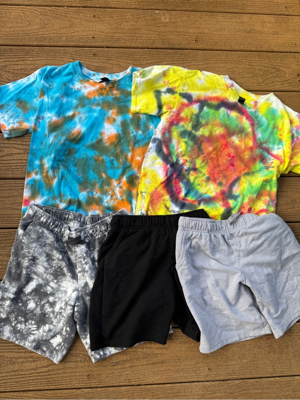 Colorful Tie-Dye Tee and shorts Bundle with black and grey and tie dye  Shorts